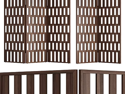 Multi Panel Wooden Room Divider With Grid Lattice Design For Home Space Partition 3d model