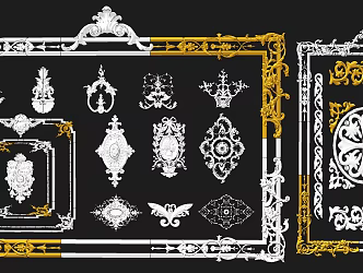 European style gypsum line classical gypsum carved line wall panel corner flower 3d model
