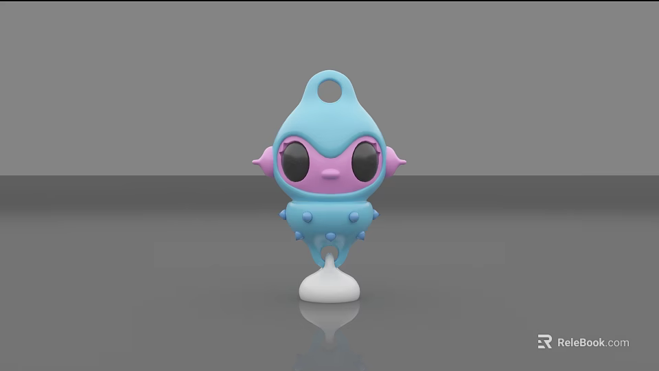 Cute Blue Pink Cartoon Doll With Purple Eyes Loop Top And White Base 3d model 