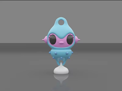 Cute Blue Pink Cartoon Doll With Purple Eyes Loop Top And White Base 3d model