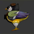 Cute Cartoon Penguin Character With Colorful Green Wings Purple Cape Yellow Feet And White Belly