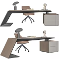 Minimalist Modern Wooden Desk With Chair Cabinet Lamp And Books