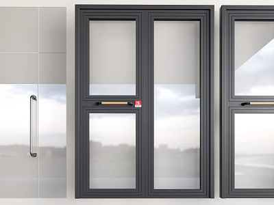 Modern Double Doors Design With Glass Panels Black Frames And Metal Handles 3d model