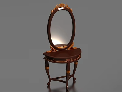 Classic Dark Wood Dressing Table With Oval Mirror And Gold Accents 3d model