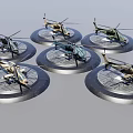 Weapon Detailed Military Helicopter Models Displayed On Multiple Circular Bases 3d model