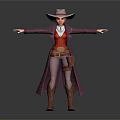 Western Style Female Character In Purple Coat Red Vest With Holster Standing Pose