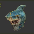 Realistic Blue Shark Head With Red Eyes Open Mouth And Sharp Teeth Details