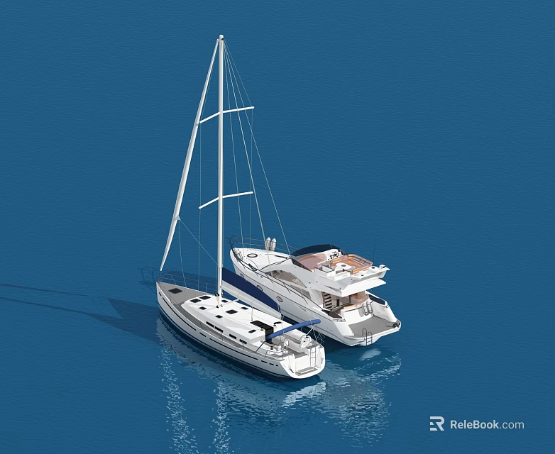 Two Luxury Yachts Floating On Blue Water 3d model 