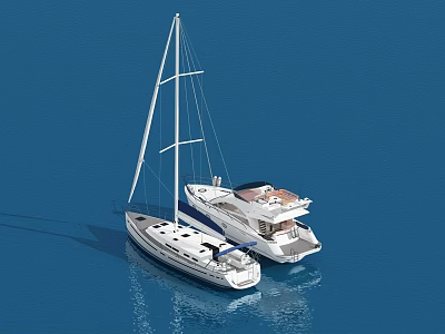 Two Luxury Yachts Floating On Blue Water 3d model