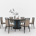 Elegant Modern Dining Table Set Featuring Round Table Six Chairs And Decorative Items 3d model