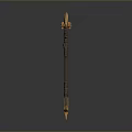 Ancient Weapon With Curved Head Long Metal Handle And Decorative Spikes