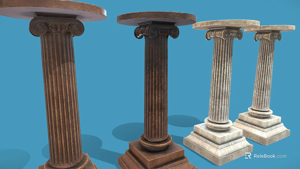 Classical Roman Columns With Various Decorative Capitals And Sturdy Stone Bases 3d model 