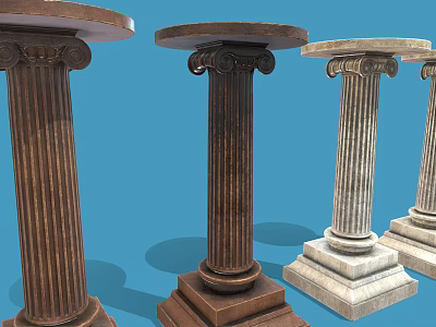 Classical Roman Columns With Various Decorative Capitals And Sturdy Stone Bases 3d model