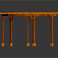 Orange Curved Metal Pergola Frame With Grid Lattice Design And Supporting Columns