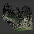 Ancient Cave Grotto With Lush Vines And Stone Steps Natural Scenery
