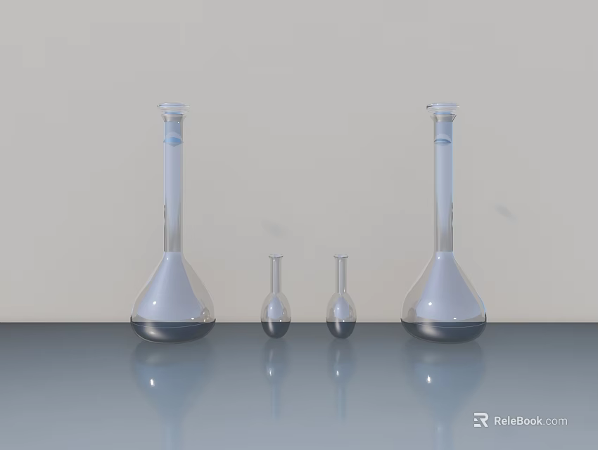 Industrial Laboratory Glassware Equipment Conical Flasks in Various Sizes on Table 3d model 