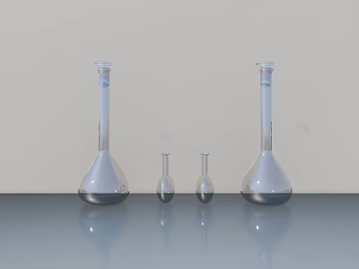 Industrial Laboratory Glassware Equipment Conical Flasks in Various Sizes on Table 3d model