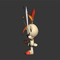 Cute White Rabbit Character With Red Ears Open Mouth Holding Flaming Sword And Fire Effects
