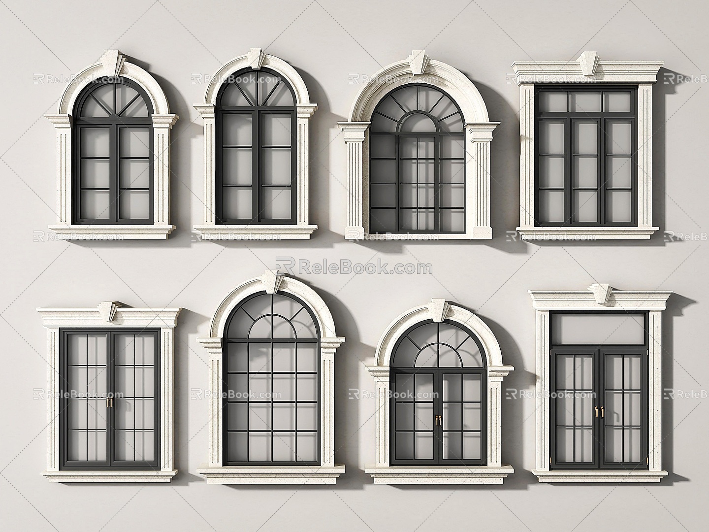 European-style windows, simple European windows, arched windows, casement windows, floor-to-ceiling windows, arc-shaped windows, windows 3d model