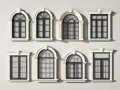 Various Designs and Different Styles of Casement Windows with White Frames and Dark Glass 3d model