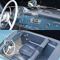 Vintage White Convertible Sports Car with Black Soft Top Red Interior Multiple Views