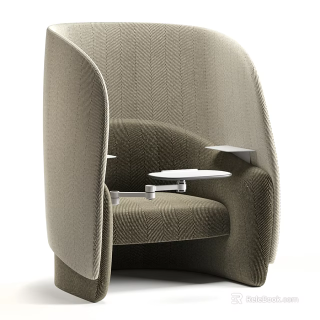 Modern Herringbone Fabric Privacy Chair With Adjustable Side Table For Comfortable Quiet Office Working Space 3d model 