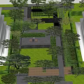 Modern Garden Feature Wall Landscape With Trees Grass Stone Pathway And Wooden Deck