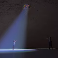 Two People Dancing In Dark Room With Rainbow Light Beam And Colorful Source 3d model