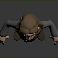 3D Man Character With Long Hair Beard Gray Shirt Black Pants Brown Boots Gray Background