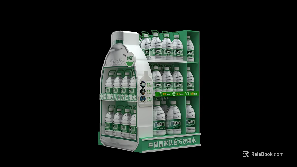 Promotional Display Stand For Stacked Bottled Drinks With Green And White China National Formula Packaging 3d model 