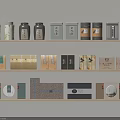 Elegant Stylish Tea Sets with Various Packages Displayed on Wooden Shelves