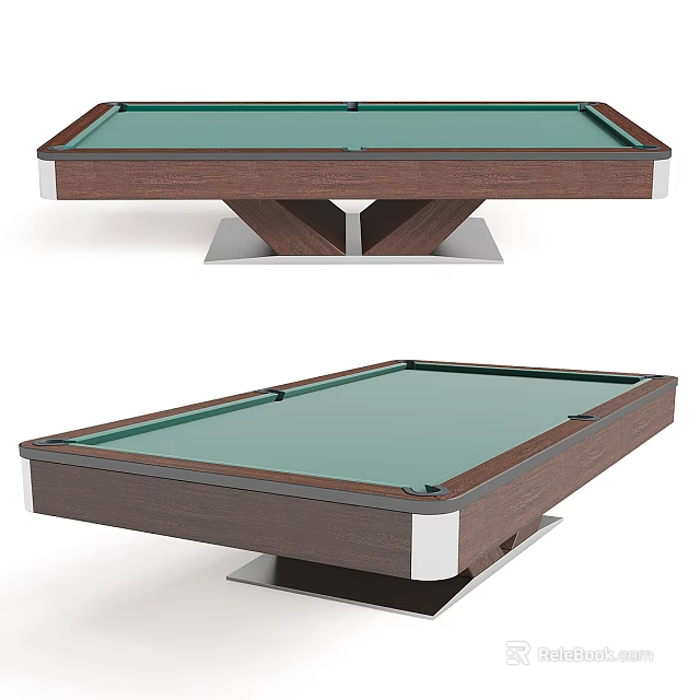 Modern Billiard Table With Green Felt Surface Wooden Frame And Metal Legs 3d model 