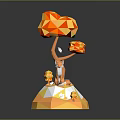 Commercial Decorative Display Equipment With 3D Polygonal Orange Tree Animal Ornaments And Yellow White Base