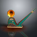 Vintage Phonograph With Golden Horn Teal Body And Decorative Details
