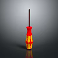 Household Screwdriver With Red And Yellow Ergonomic Handle And Metal Shaft