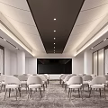Stylish Modern Spacious Conference Room With Comfortable Chairs Elegant Ceiling Lights And Large Display Screen