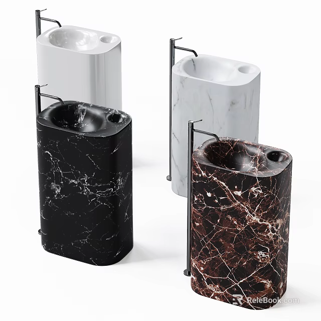 Modern Marble Washbasins in Black White and Brown Color Styles 3d model 