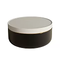 Round Modern Coffee Table With White Top Black Base And Gold Accent 3d model