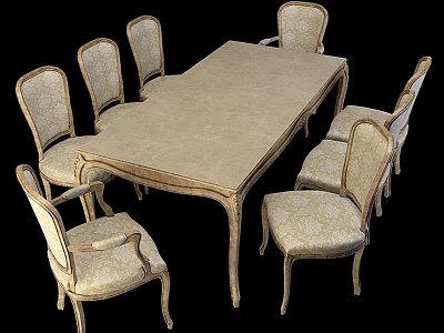 Classical European Style Armchairs With Carved Legs Patterned Fabric For Dining Room Long Table 3d model