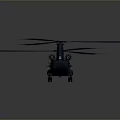Detailed Dark Blue Helicopter with Rotating Rotors and Streamlined Fuselage in 3D Rendering