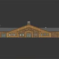 Wooden Residential Building Exterior Design With Gray Roof And Multiple Chimneys