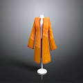 Stylish Orange Long Coat Displayed On White Mannequin With Grey Black Gradient Background 3d model