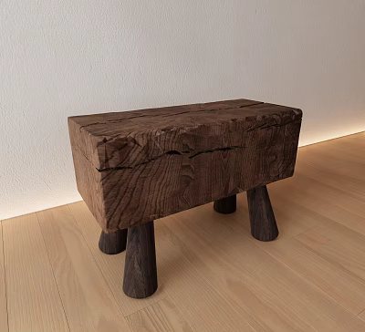 Rustic Wooden Stool With Natural Wood Texture And Four Sturdy Legs 3d model