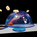 Starry Sky Themed Display Area With Astronaut Planets And Cloud Decorations 3d model