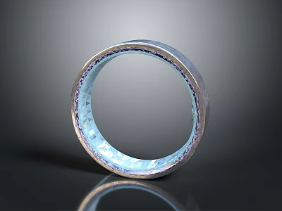 Electronic Silver Ring With Blue Illuminated Interior And Textured Surface Design 3d model