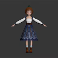 Traditional Outfit Girl With Red Hair Green Headdress White Top Blue Skirt Red Boots
