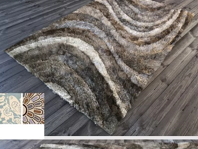 Area Rug With Wave Patterns On Dark Wooden Floor And Color Swatches 3d model