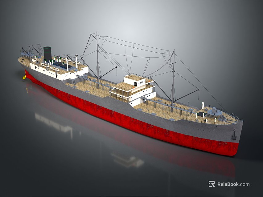 3D Model Of A Ship With Red Hull And Gray Deck 3d model 