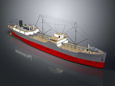 3D Model Of A Ship With Red Hull And Gray Deck 3d model
