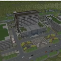 Birds Eye View Plan of Modern Building Complex With Green Spaces Roads and Parking Areas